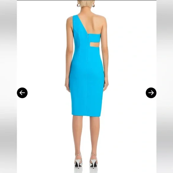 BCBGMaxAzria One Shoulder Cutout Dress NWT Blue Asymmetrical Midi Cocktail Dress - Picture 12 of 12